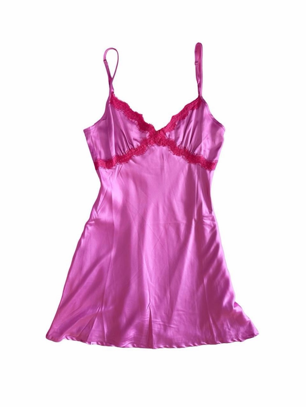 Silk-Feel Pink Lace Trim Slip Dress - Women's Intimate
